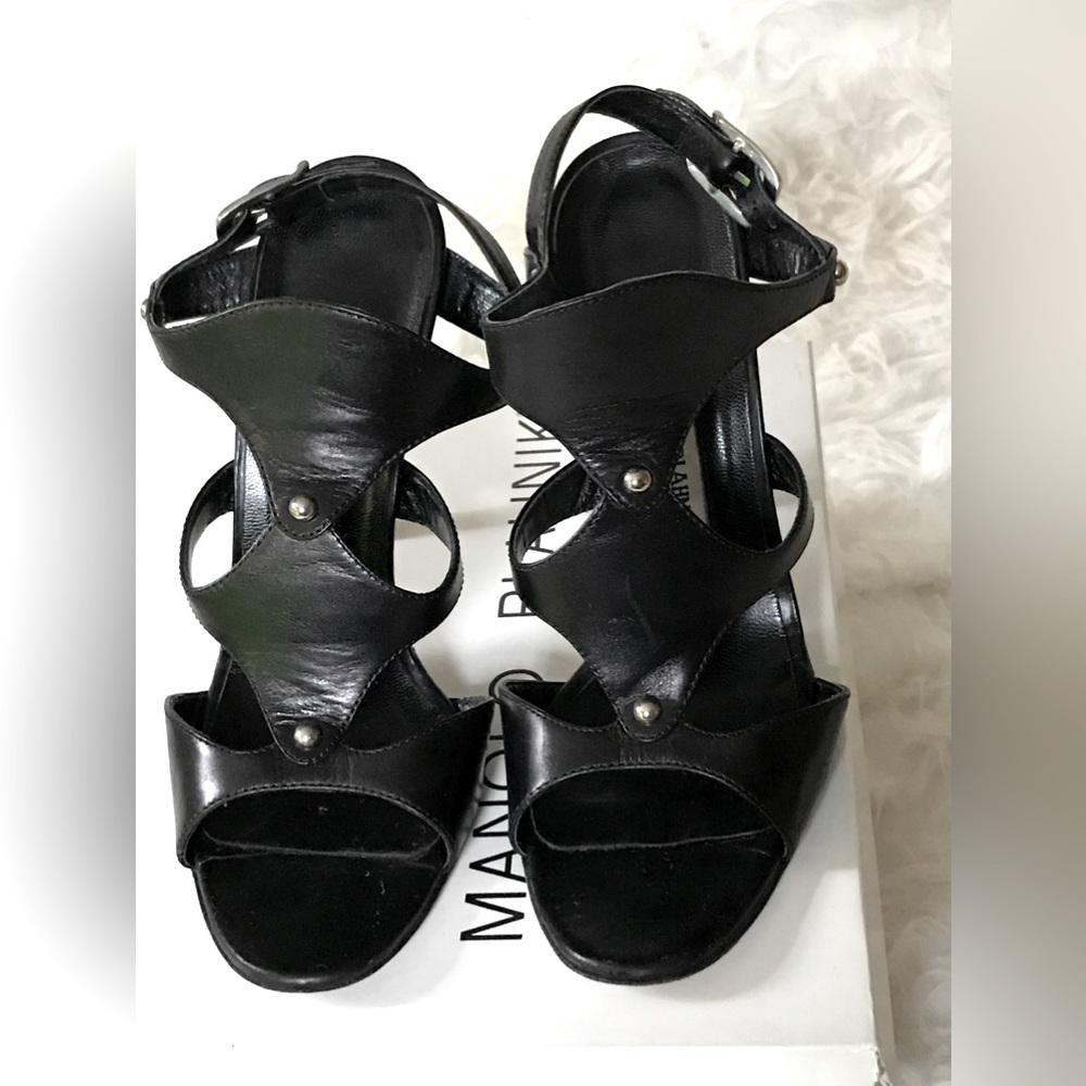 Manolo Blahnik Themy black strappy super high 115 heels size 38.5